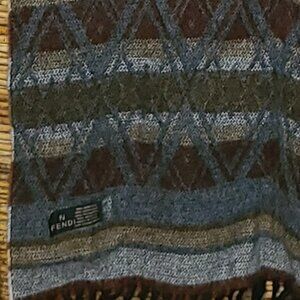 Fendi Italy Red & Brown Navajo Style Warm Long Scarf Fringe Earth Colors